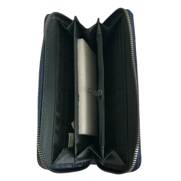 NWT Women Wallet RAMPAGE Navy Blue Gold Logo Quilted Leather Accordion Wallet - Picture 8 of 8